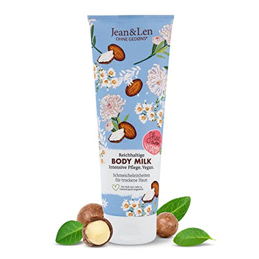 Jean & Len Reichhaltige Bodymilk mit Sheabutter, pflegt trockene Haut intensiv & ist hautverträglich, ohne Parabene Silikone, Mineralöl & Mikroplastik, vegan, 250 ml im Sale